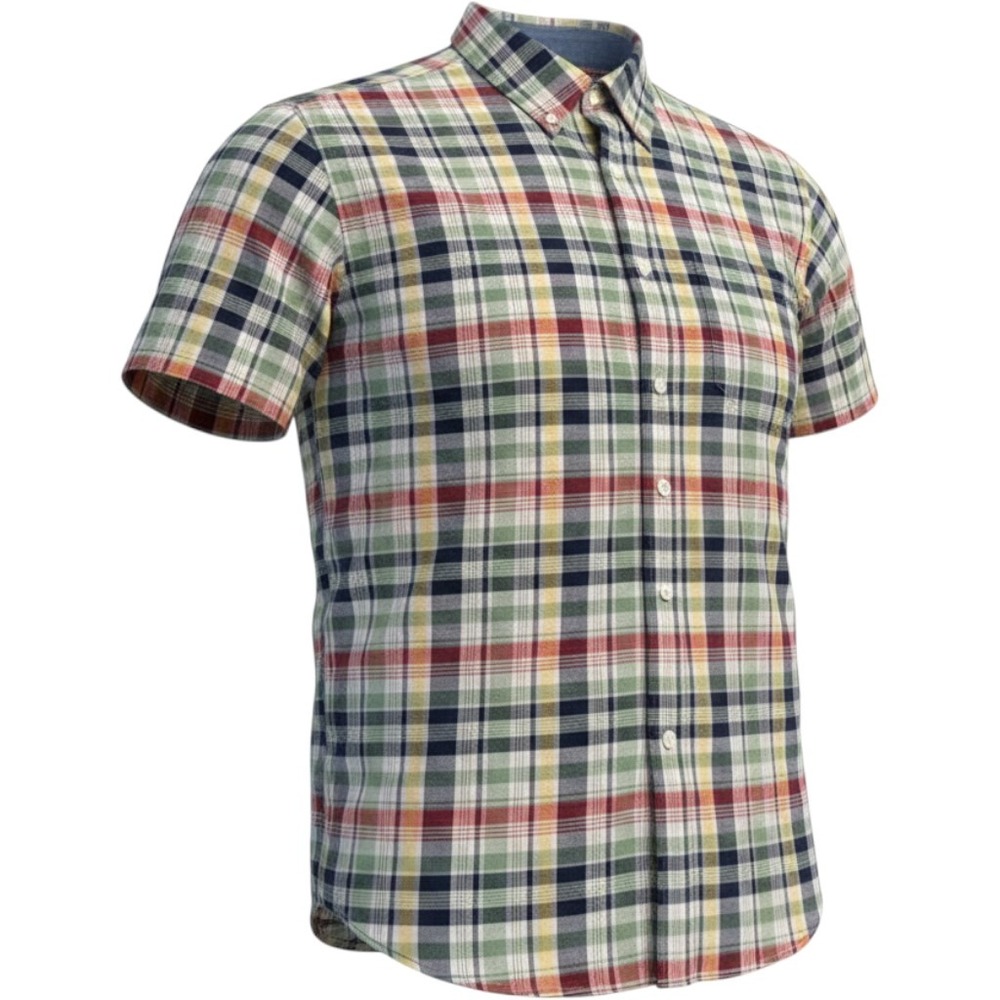 Woolrich Mens Large Green Red Plaid Short Sleeve Button Down Shirt Pocket